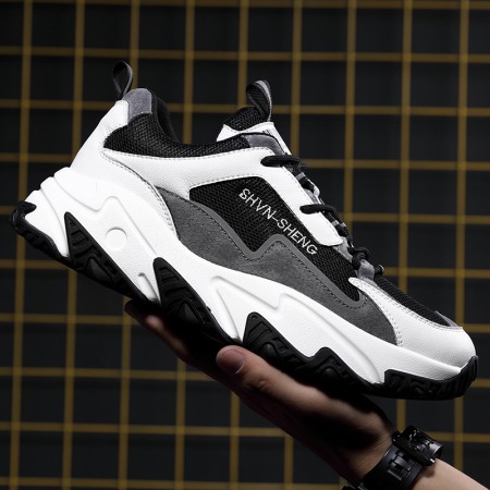 Men's Round Head Shoes Front Lace-Up Mid-Heel Casual Sports Single Shoes